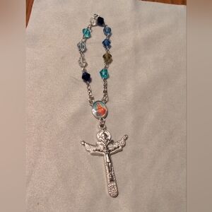 Silver and Blue Pocket Rosary. Medugorje Crucifix. New.